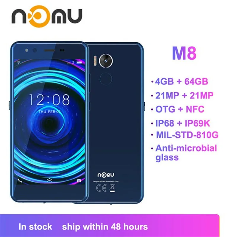 Nomu M8 IP68 Waterproof smartphone android 7.0 MTK6750T Octa Core 5.2''HD 21MP+21MP 4GB RAM 64GB ROM 2950mah 4G LTE Mobile Phone
