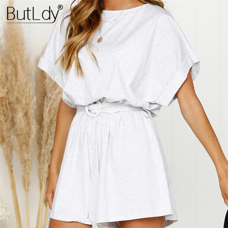 Summer 2019 Short Jumpsuit Women O Neck Casual Pleated