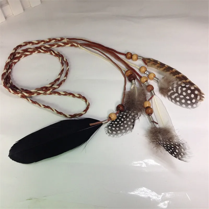 Богемный стиль индийская повязка на голову с перьями резинка для волос на голове Племенной хиппи ручной работы аксессуары для волос для женщин 15