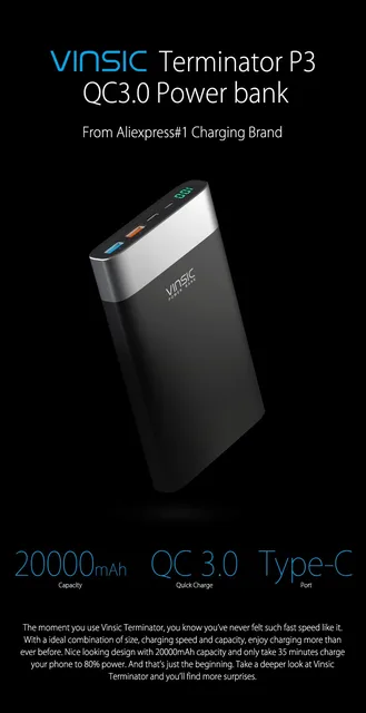 Vinsic 20000mAh Power Bank Quick Charge 3.0 Dual USB Portable Type-C  External Battery for Xiaomi iPhone&More Phone Tablet _ - AliExpress Mobile