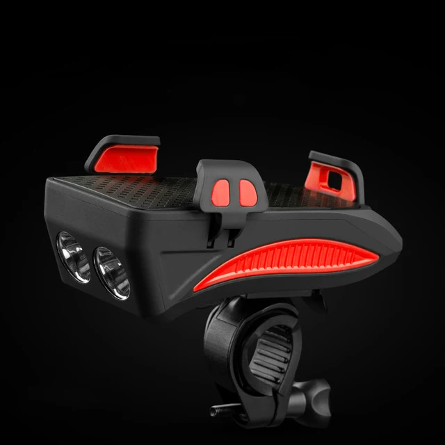 4 в 1 велосипедный светильник USB высокий светильник держатель для велосипедного телефона светильник для велосипедного рога светодиодный светильник внешний аккумулятор Кронштейн для мобильного телефона перезаряжаемый - Цвет: Red 4000MAH