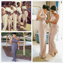 

2022 Pale Dusty Pink One-shoulder Long Country Bridesmaid Dresses Cheap Daped Split Maid of Honor Wedding Guest Party Prom Dress