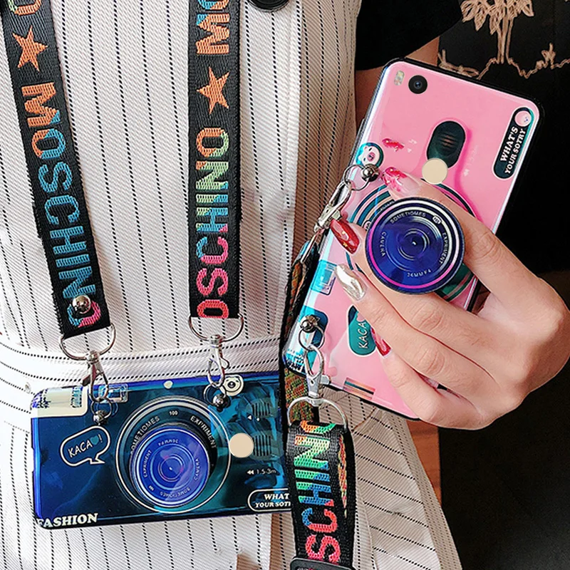 

3D Camera phone case for xiaomi mi9 9se redmi 7 note 7 pro go 6 6a 5a 5plus 4x note5 6pro note6 y1 y2 y3 soft tpu cover Lanyard
