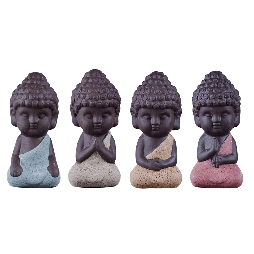 4 Pieces Traditional Little Statue Monk Tea Pet Decoration on Your KungFu Tray Meditation Accessories for Zen Garden Sand Decor
