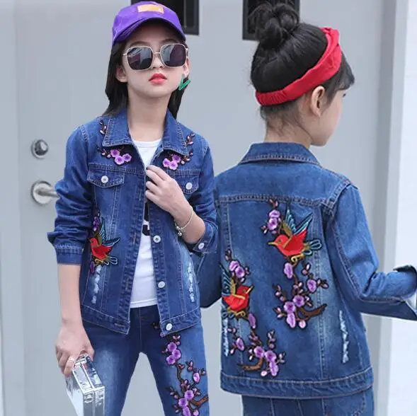

4 -12 years Children Clothing Set School Girls Denim Casual Sports Suit Spring Autumn Jean Jacket+ Pants 2pcs Kids Clothes Sets