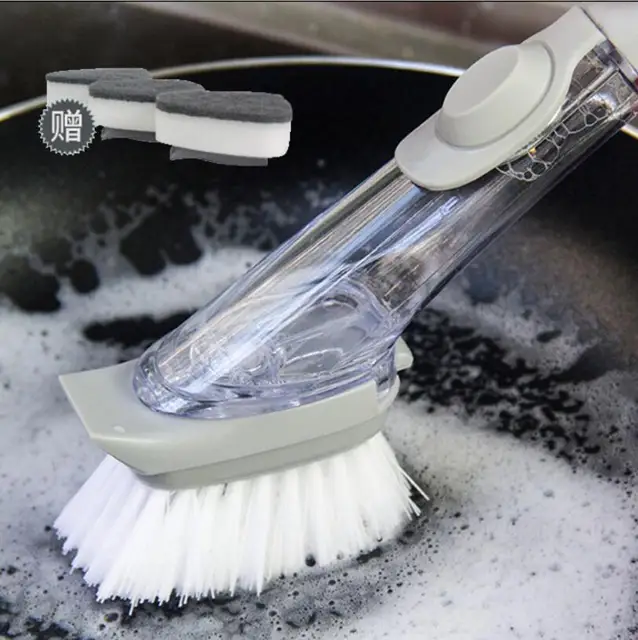 Automatic liquid addition sponge dishwashing brush long handle wash