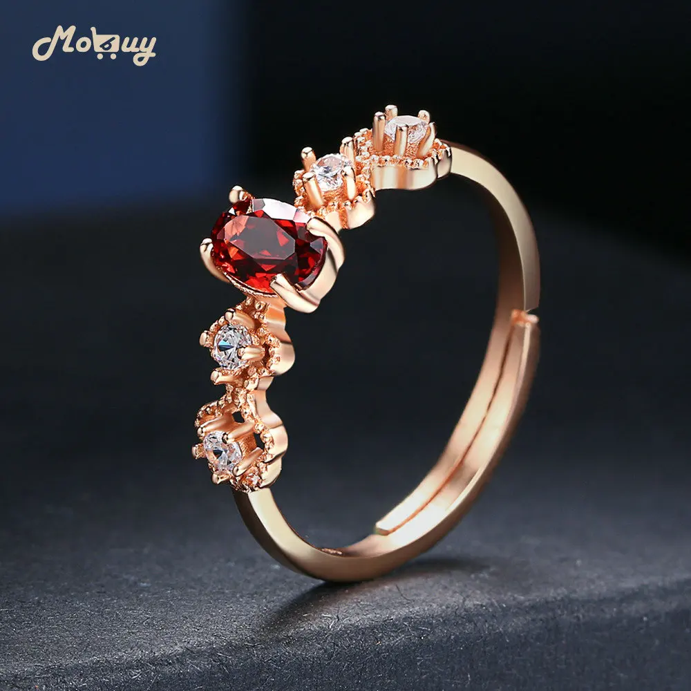 

MoBuy Oval Garnet Natural Gemstone Adjustable Rings 925 Sterling Silver Rose Gold Plated Fine Jewelry For Women Gift MBRI045