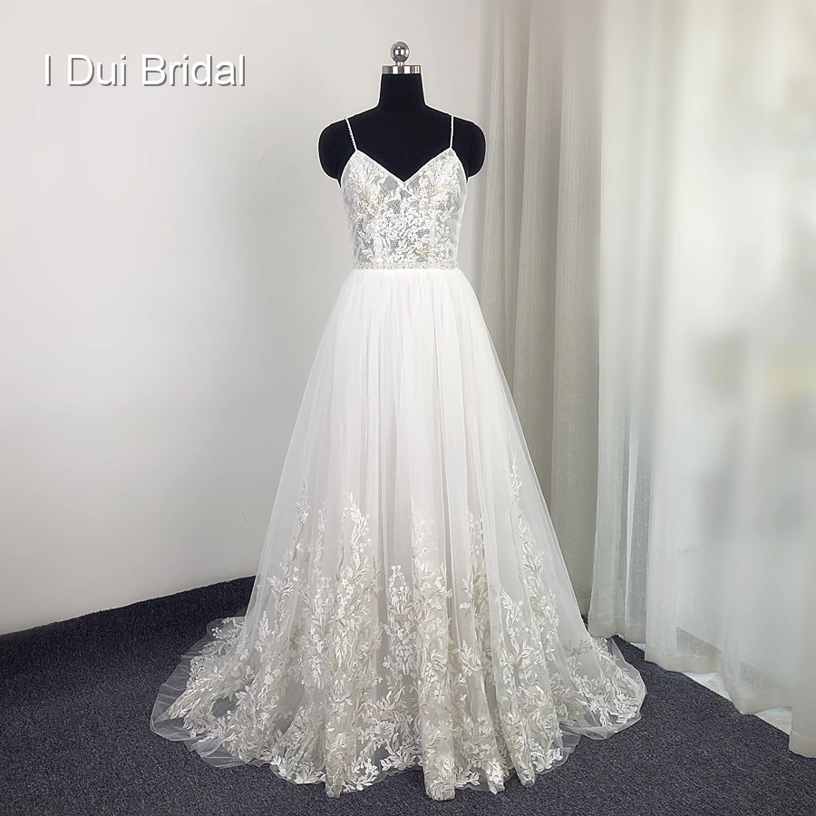 Кружевное свадебное платье на тонких бретельках, высокое качество, свадебное бохо-платье, фабричное реальное фото Кэрри