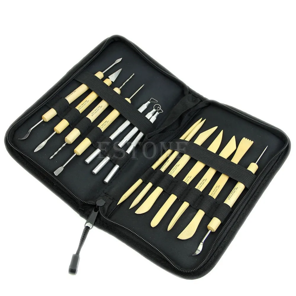 

Protable Pack of 14 Wooden Metal Pottery Clay Sculpture Handled Hand Crafts Tool High Quality
