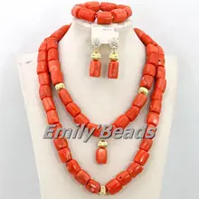 Новинка модные африканские Бусины комплект ювелирных изделий коренастый бисера Цепочки и ожерелья в нигерийском стиле свадебный Коралловые украшения комплект cj381