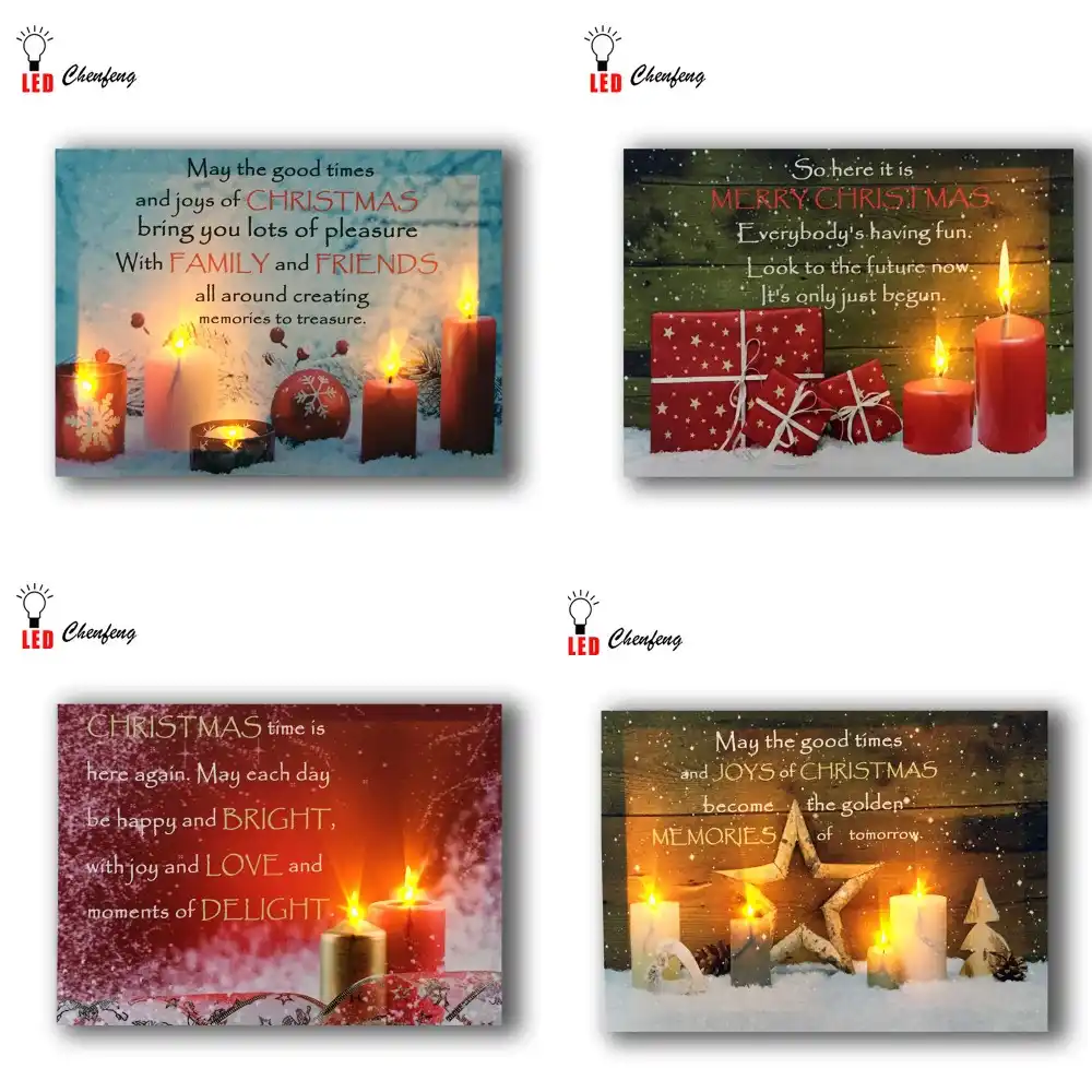 Led Canvas Printing Wall Decor Christmas Candles With Quote
