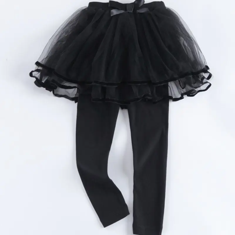 COOTELILI 80-130cm Lace Tutu Skirt Leggings Girls Winter Fleece Velvet Children's Pants Kids Trousers Purple Black  (1)