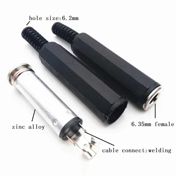

20pcs/lot Stereo 6.35 Microphone Jack Plug 6.35mm Female plug Assembly Wire Connector