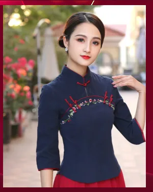 Sheng Coco 9 цветов китайские Топы Ципао Женская футболка Китай Mujer лето узор Cheongsam Китайская традиционная блуза одежда