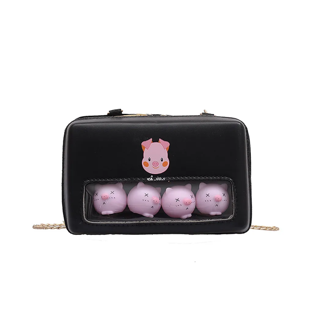 

Women Small Fresh Transparent Cute Pig Shoulder Bag Humanized Design Flap Chain Wild Messenger Bag Chain Strap Handle June 11