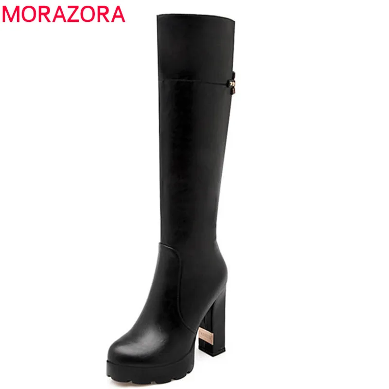 Ceny MORAZORA 2020 new arrival buty damskie platformy z okrągłym czubkiem buty na zamek błyskawiczny nit buty do kolan sexy wysokie obcasy wesele buty