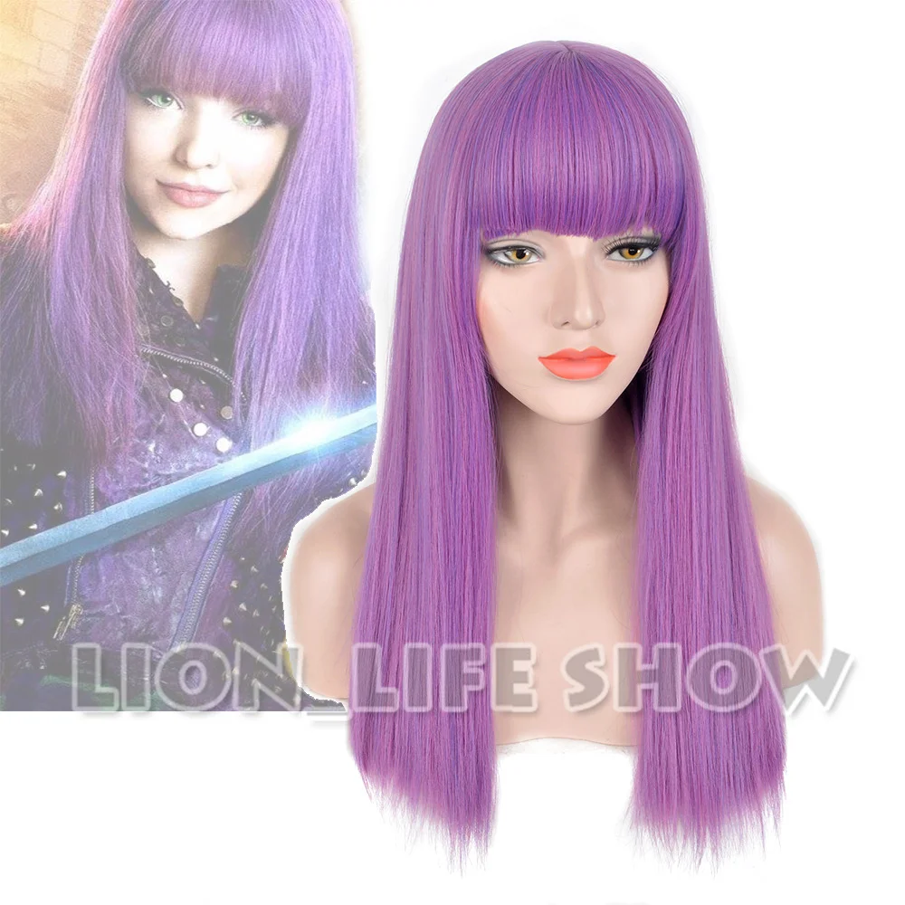 

Descendants 2 Mal Bertha Maleficent Long Live Evil Straight Purple kids adult Cosplay Wig