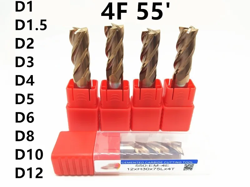 1 bag 50 PCS 55 degrees Coated carbide end mill cutter 4Flute 1mm 1.5mm
