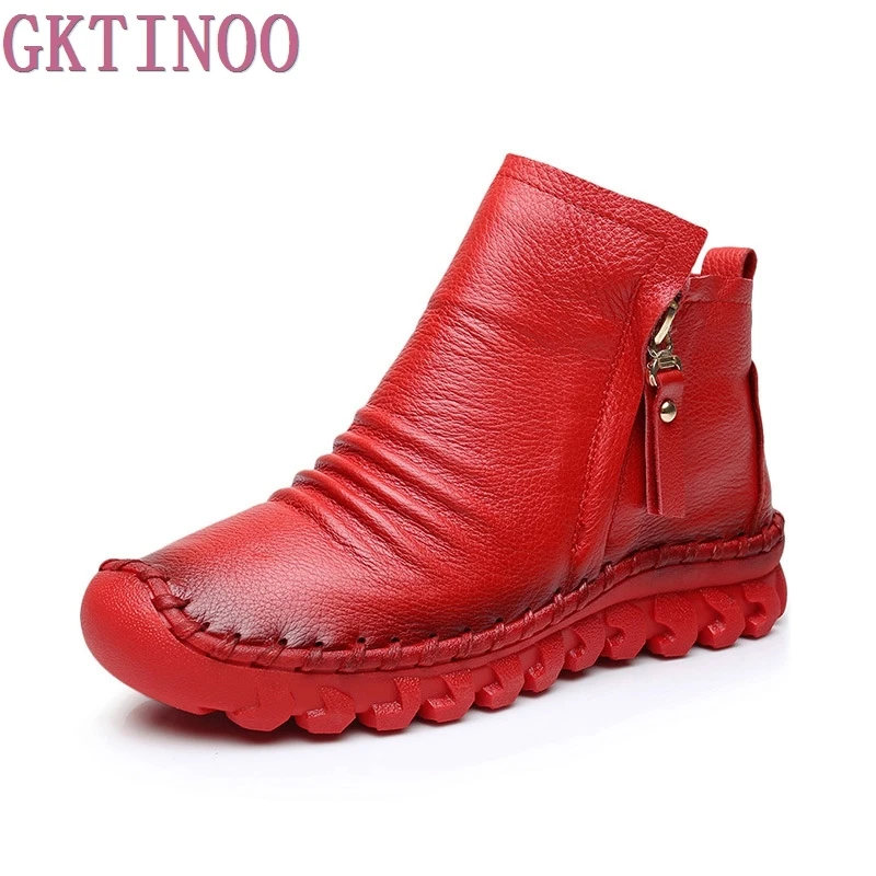 

2018 Women Fashion Vintage Handmade Genuine Leather Shoes Female Autumn winter Platform Ankle Boots Woman Casual Boots