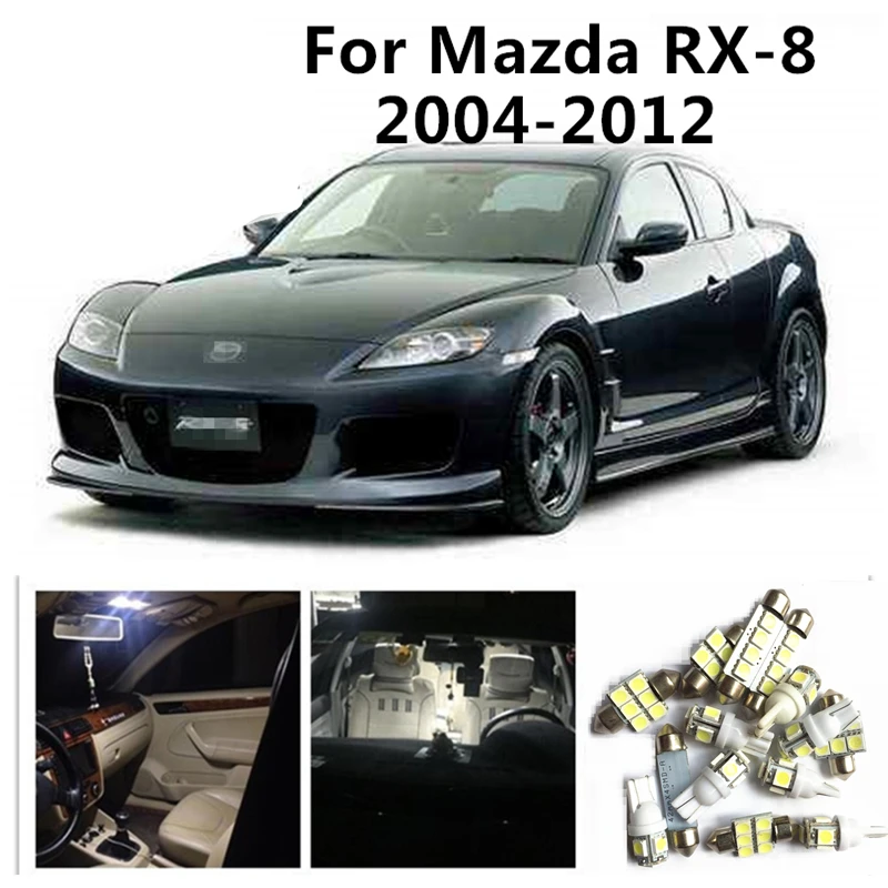 

LOAUT 8pcs White Car LED Light Bulbs Interior Package Kit For Mazda RX-8 2004-2012 Dome Lights