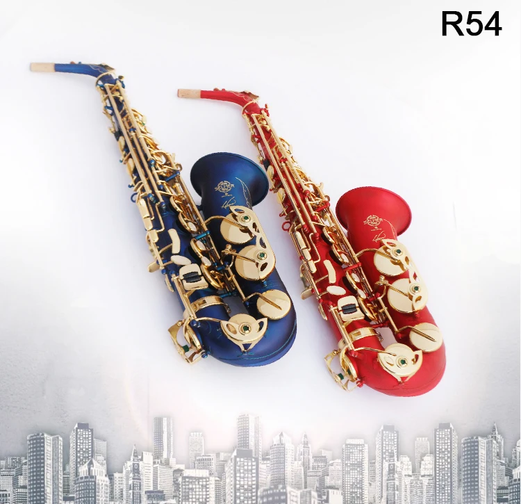 

France alto saxophone Selma R54 E-flat blue red Scrub gold button alto sax high quality Woodwind instrument free shipping