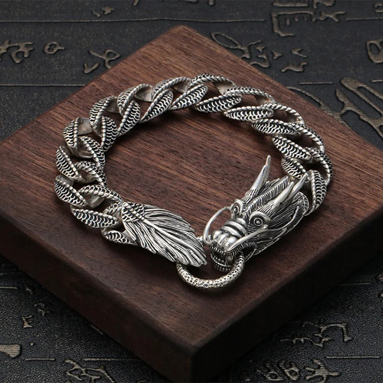 Стиль мужские браслеты 925 пробы Серебряный винтажный панк-рок браслет с головой дракона модные тайские серебряные ювелирные изделия лучшие подарки