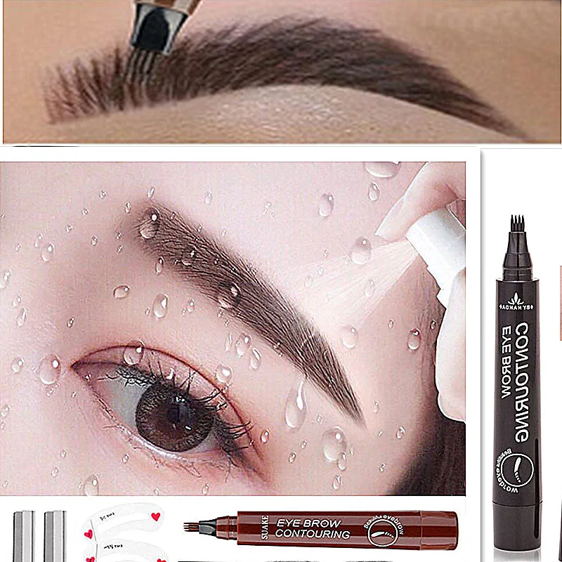 

4-Head Eyebrow Tattoo Pen Waterproof Fork Tip Tattoo Eyebrow Pencil Long-lasting Professional Fine Sketch Liquid Eye Brow Pencil