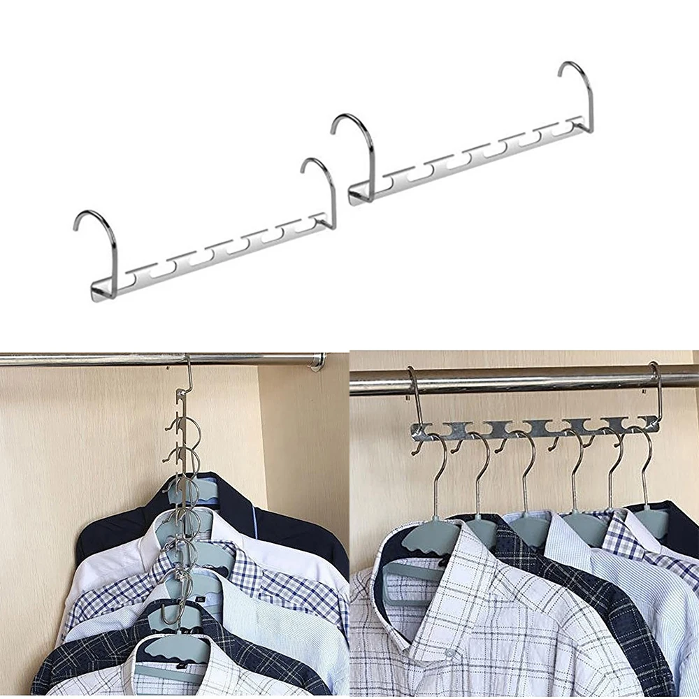 2pcs/6pcs 6 Grooves Metal Closet Hangers Magic Clothing Organizer Multifunctional Wardrobe Hanging Space Saving Storage Hook