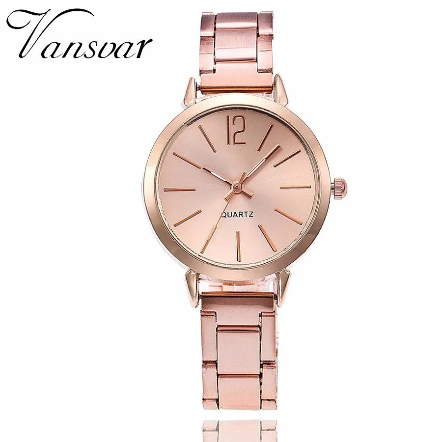 

Fashion Women Stainless Steel Rose Gold Watch Unique Silver Quartz Watch Ladies Business Wristwatch Vansvar Brand Dropshipping