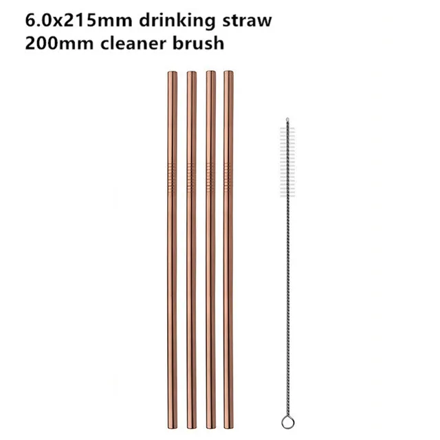 rose gold straight 4 шт. соломинки многократного использования из нержавеющей стали, Высококачественная соломенная гнутый металл, серебристая, черная, розовая, Золотая Питьевая солома с щеткой, Прямая поставка - Цвет: rose gold straight