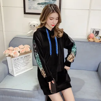 

Spring Fashion Pink Hoodies Girls Loose Sweet Women Sweatshirts Plus Size Hooded Sequin Top Female Pullovers Ladies Sportwear