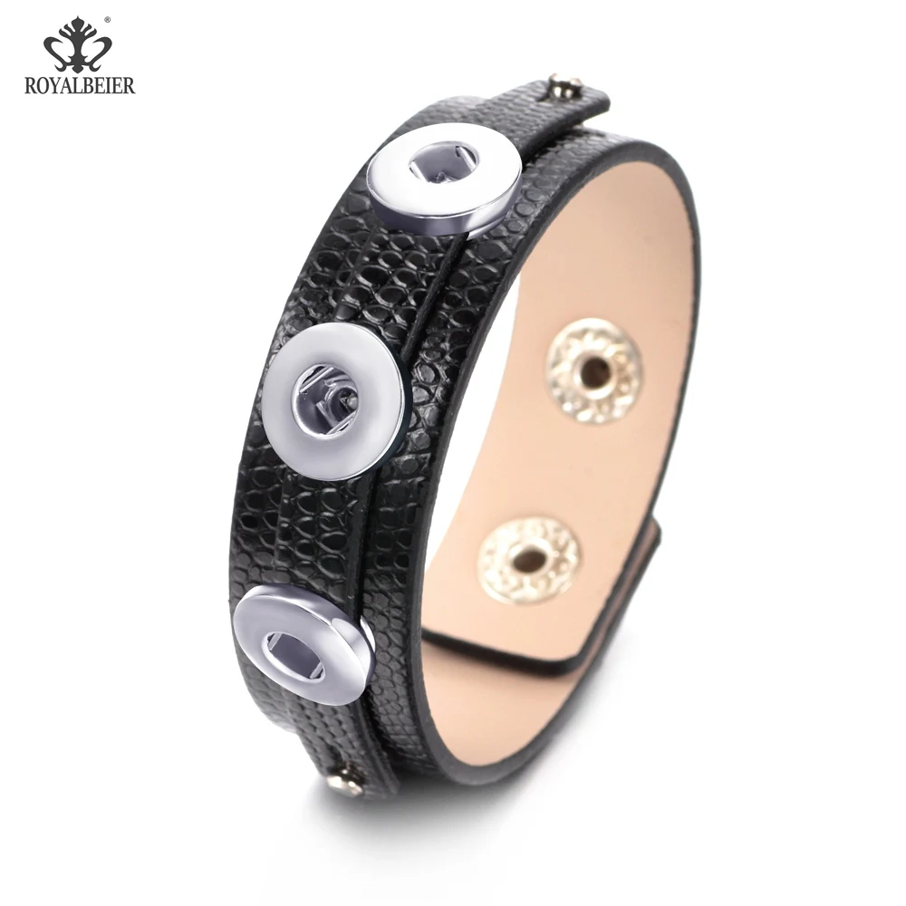 

ROYALBEIER 1pc/lot Mixed Colors Leather Bracelet Bangle Jewelry Fit 12mm Snaps For 18mm DIY Snap Jewelry SZ0620