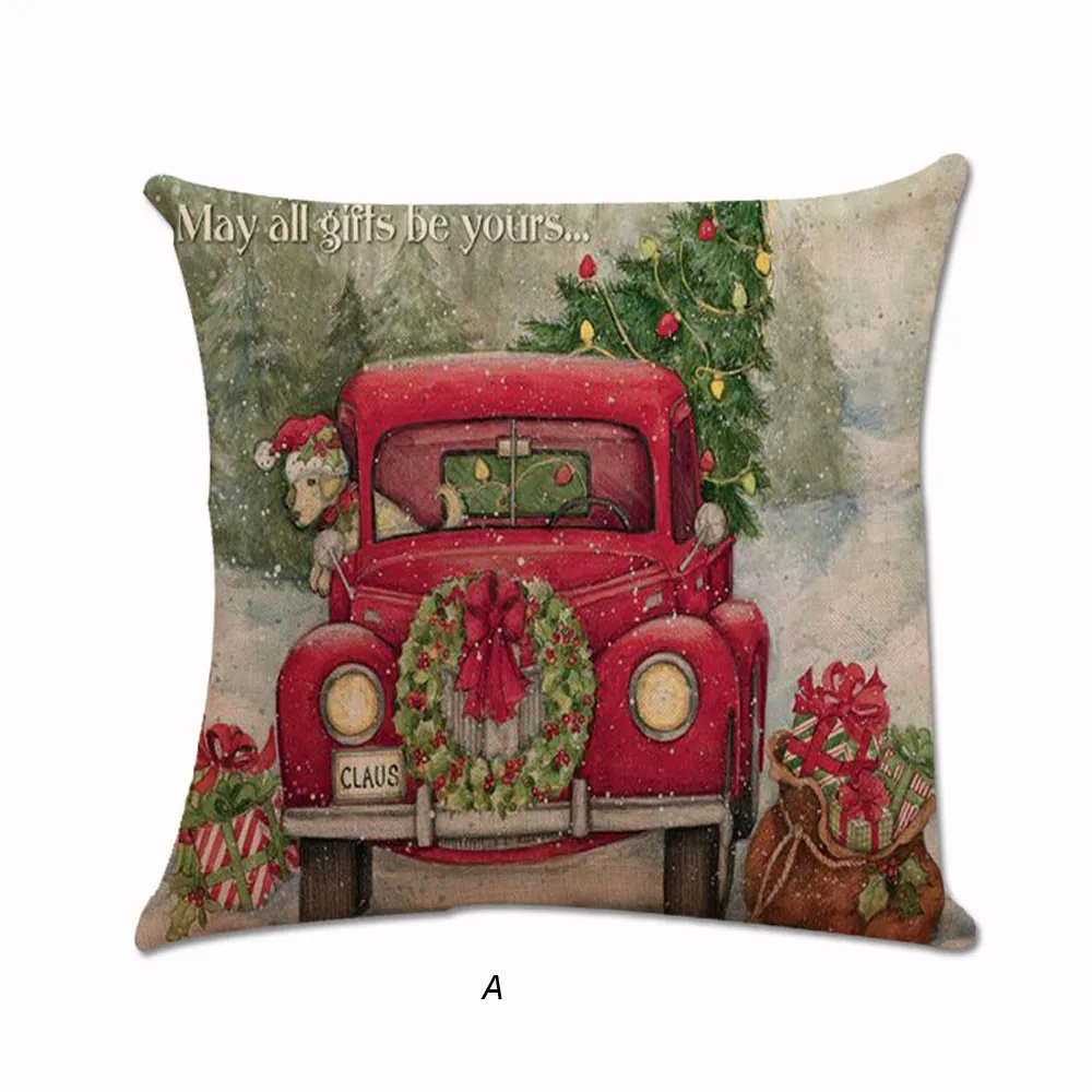 Рождество Санта Клаус печатных наволочки счастье хлопок лен диван наволочки домашний декор Fronha da almofada 18Sep - Цвет: A