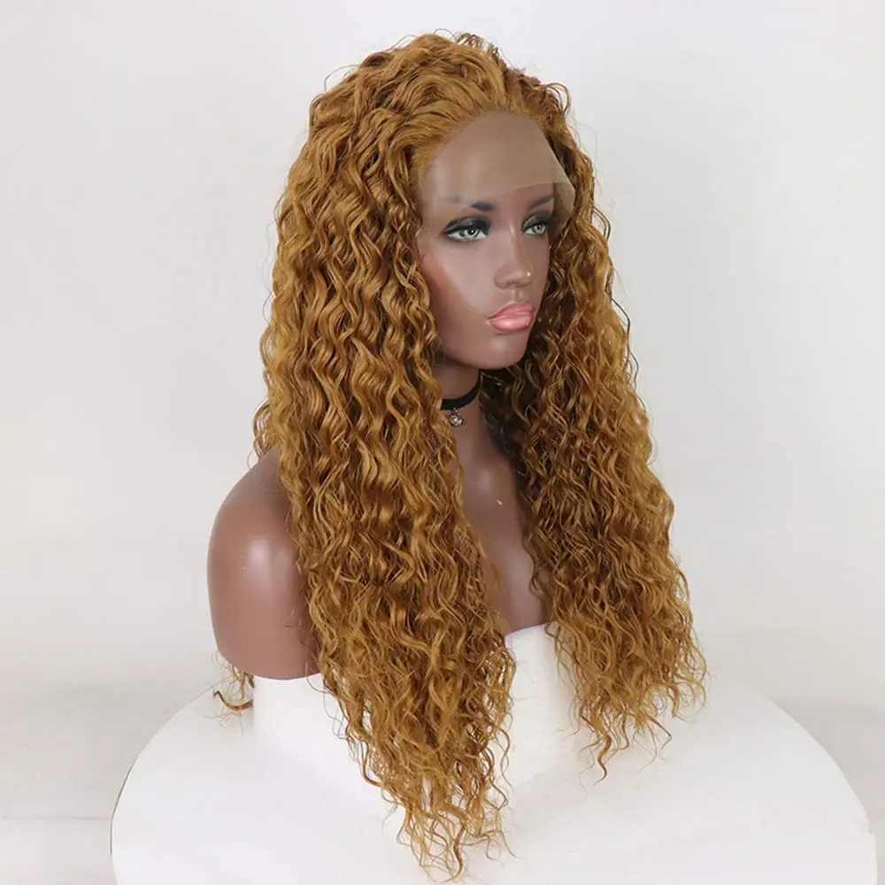 

Fantasy Beauty Free Parting Natural Long Loose Curly Gold Blonde High Temperature Fiber Synthetic Lace Front Wig For Women