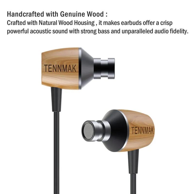 Наушники вкладыши TENNMAK BASS Wood шумоизоляционные стереонаушники с микрофоном и