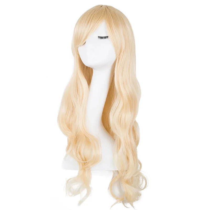 Парики для косплея Fei-Show синтетические термостойкие волокна длинные вьющиеся наклонные челки волосы для женщин Хэллоуин костюм коричневый черный парик - Цвет: Блондинка