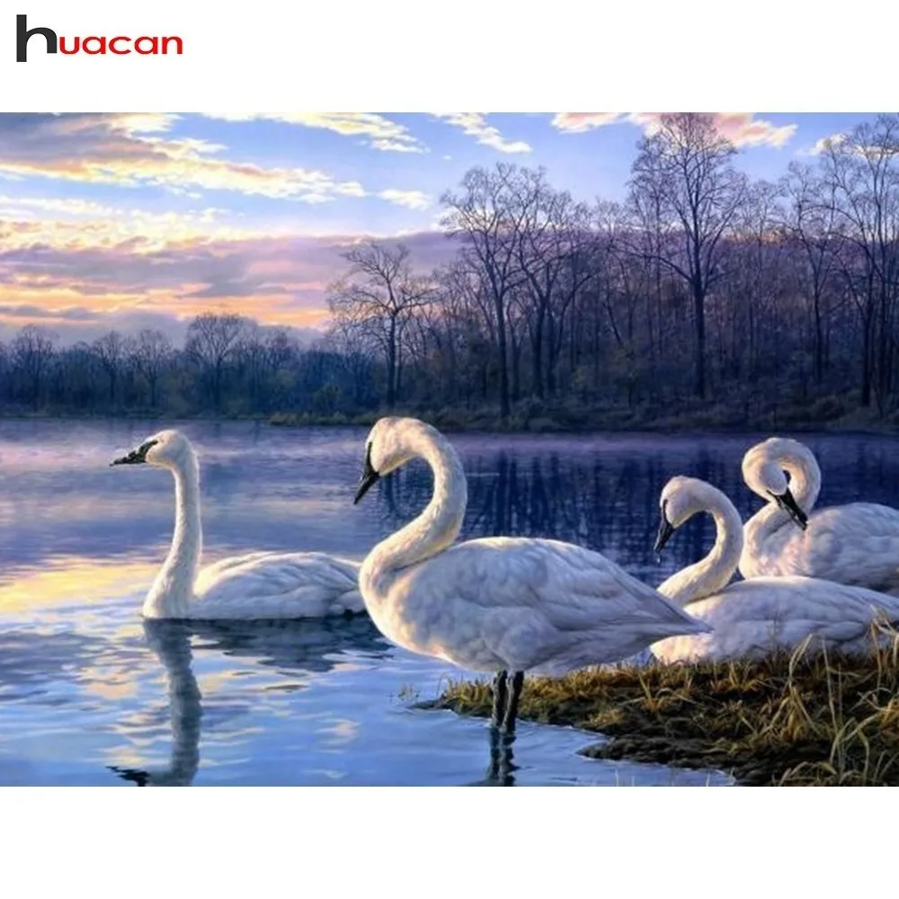 

HUACAN Mosaic Diamond Animals Full Drill Resin Diamond Embroidery 5D DIY Diamond Painting Cross Stitch Swan Garden Decoration