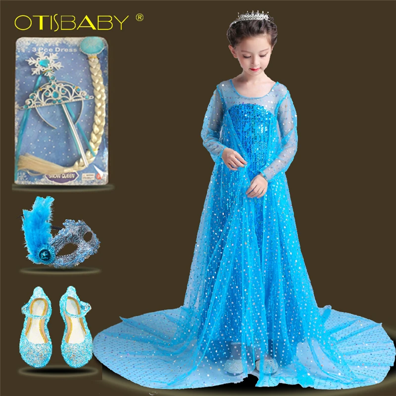 Baby Girls Elsa Dress Floor Length Princess Birthday Party Ball Gown