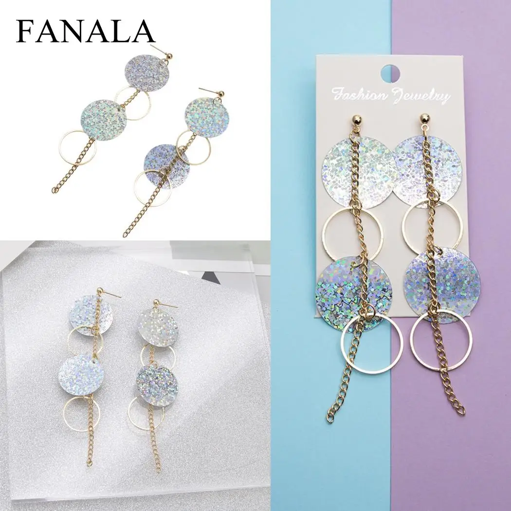 Rounds Shiny Women Round Disc Sequins Circle Asymmetrical Dangle Hook Earrings | Украшения и аксессуары