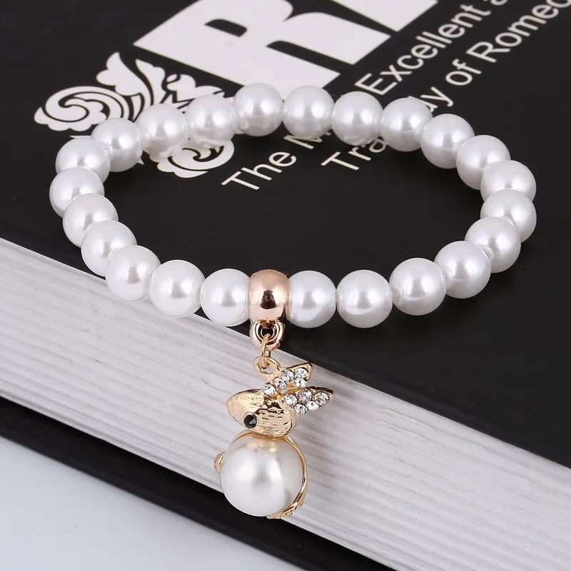 Fahsion Crystal Imitation Pearl Bracelets For Women Rabbit Pendant Bracelets & Bangles Pulseras Mujer Jewelry 160 Fahsion Crystal Imitation Pearl Bracelets For Women Rabbit Pendant Bracelets & Bangles Pulseras Mujer Jewelry 160