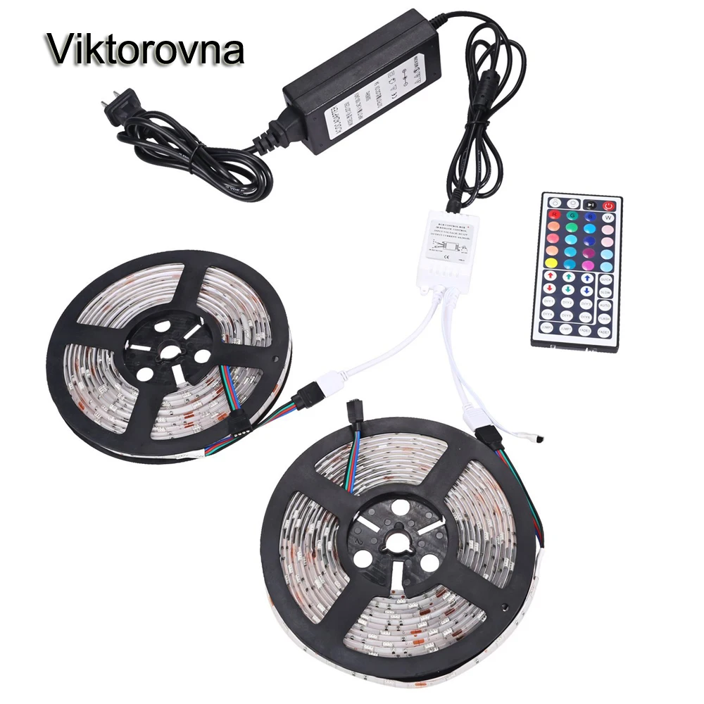 

SMD 3528 2835 5050 Waterproof LED RGB strip light 5m 10m 44key remote controller Power Adapter RGB tape string Lamp strip set