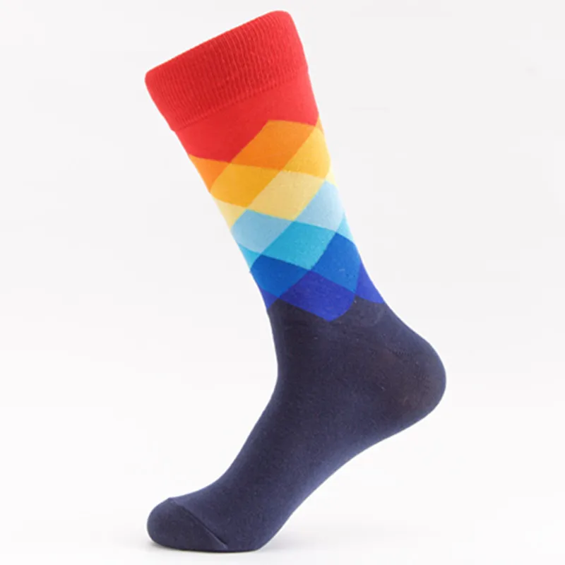 ARMKIN/повседневные мужские носки в стиле Харадзюку; забавные носки из чесаного хлопка с надписью Happy; винтажные радужные носки с ромбовидным узором; рождественские подарки - Цвет: SMT-9-0