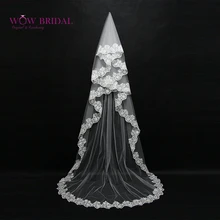 Wowbridal элегантная свадебная вуаль для подружек невесты узор вышивка аппликация двухслойная органза Длина до пола свадебные аксессуары