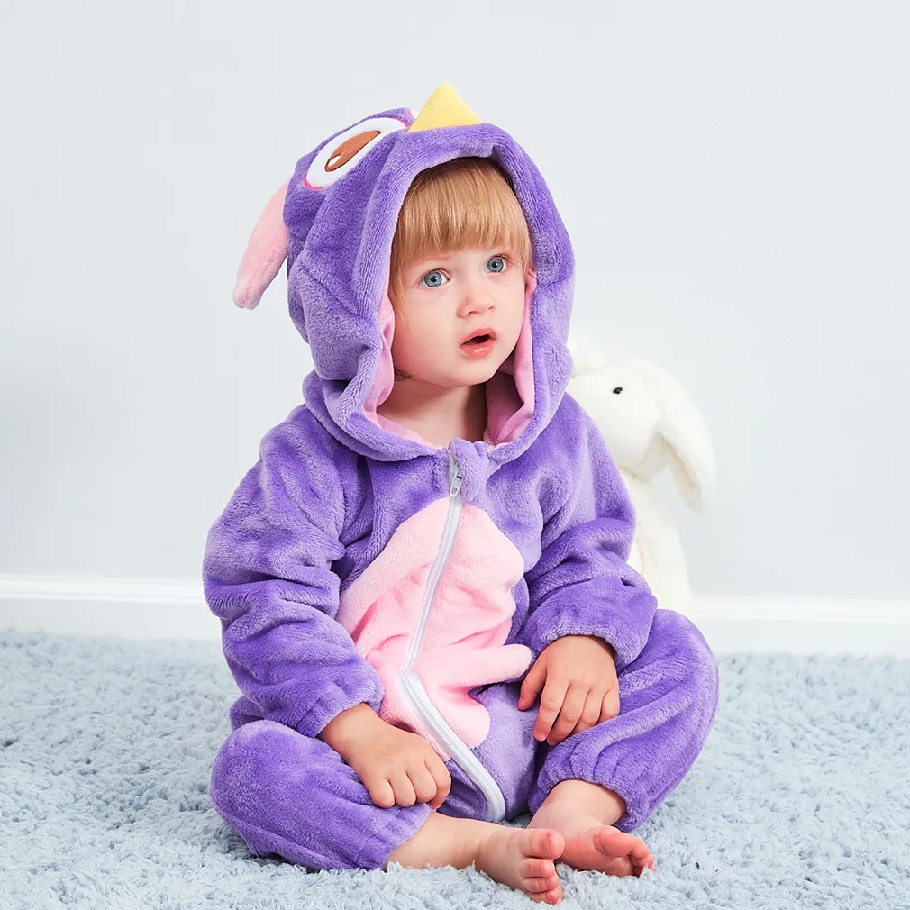 Одежда для новорожденных мальчиков и девочек, комбинезоны с животным рисунком коровы, комбинезоны, костюмы фланелевые с капюшоном для малыша, костюмы для малышей - Цвет: Purple owl