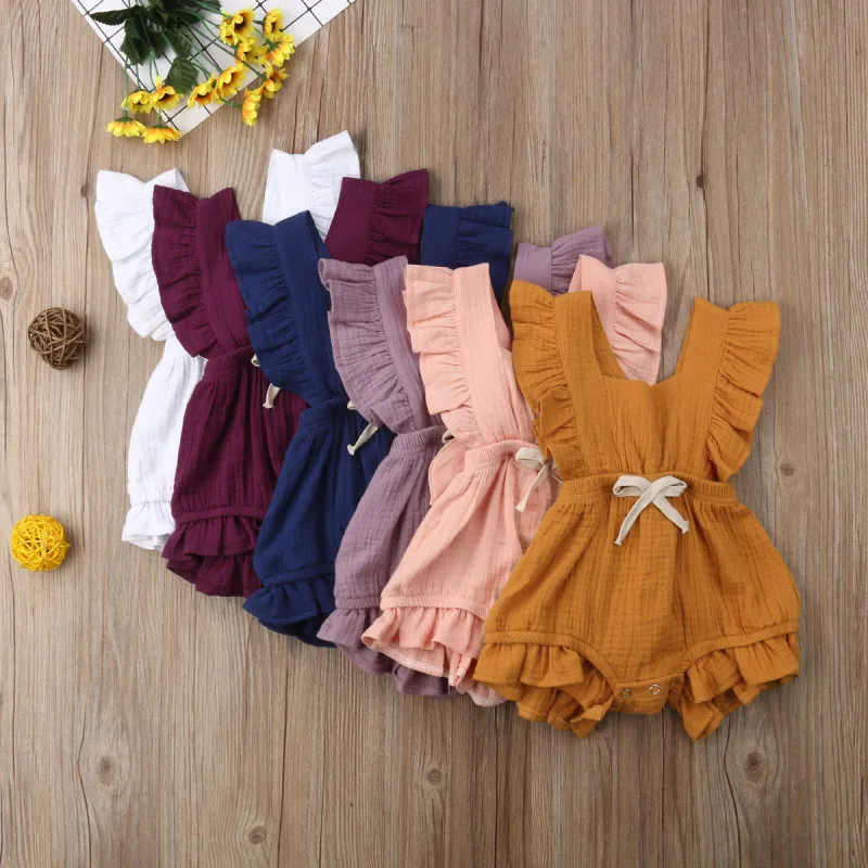 

Newborn Baby Girls Ruffle Sleeveless Romper Backless High Waist Ruffle Jumpsuit Outfits Sunsuit