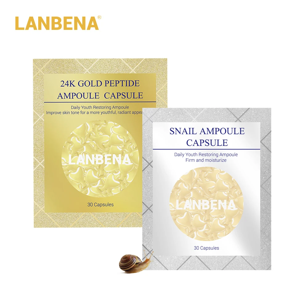 

LANBENA 24K Gold Peptide Wrinkles Face Ampoule Capsule +Snail Moisturizing Facial Cream Serum Anti-Aging Acne Treatment 60pcs