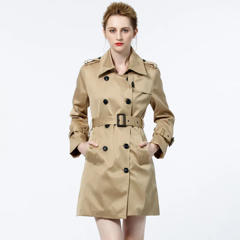 

Trench coat for Womens 2018 Spring Autumn High quality Windbreaker Double-breasted Belt Slim Temperament Female Coats OKXGNZ1948