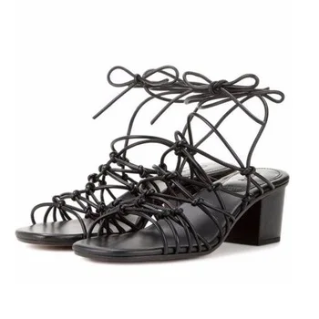 THEMOST Cross Strap Women Sandals 2017 Summer Gladiator Sandals Women Fretwork 5.5CM Mid Heels Women Shoes