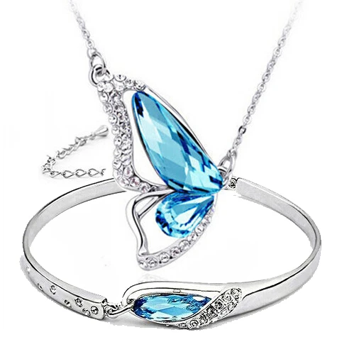 

Butterfly Jewelry Sets Sterling Silver 925 Set Nekclace + Bracelet Silver 925 Christmas Gift Crystal Set