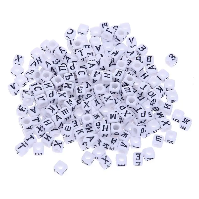 

300pcs Russian Letters White Acrylic Beads Black Letters 7mm DIY Accessory